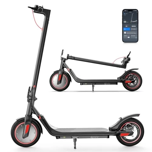 iScooter Scooter Eléctrico para Adultos y Adolescentes, Alcance de 30KM,Velocidad Máxima 30KM/H,Máximo de 500W Patinete Eléctrico de Viaje Plegable y Control de Crucero con Doble Frenado y App
